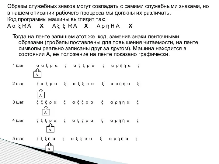 Тогда на ленте запишем этот же код, заменив знаки ленточными образами (пробелы