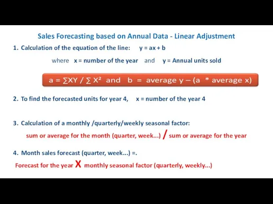 Sales Forecasting based on Annual Data - Linear Adjustment Calculation of the