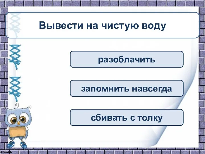 разоблачить запомнить навсегда сбивать с толку Вывести на чистую воду