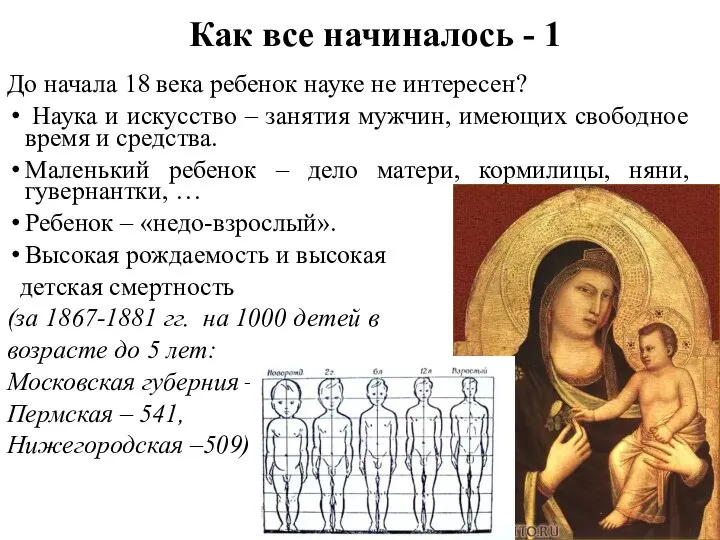 Как все начиналось - 1 До начала 18 века ребенок науке не