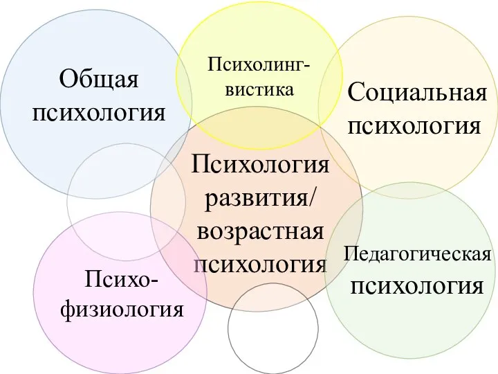 Психология развития/ возрастная психология Общая психология Социальная психология Педагогическая психология Психо-физиология Психолинг-вистика