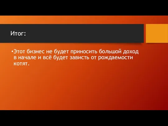 Итог: Этот бизнес не будет приносить большой доход в начале и всё