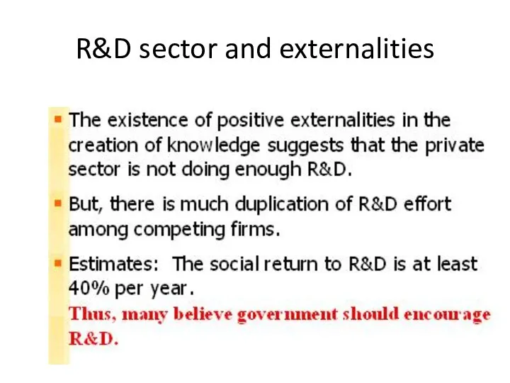 R&D sector and externalities