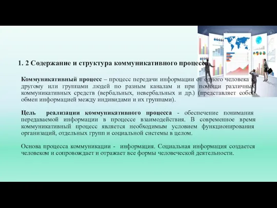 1. 2 Содержание и структура коммуникативного процесса Коммуникативный процесс – процесс передачи