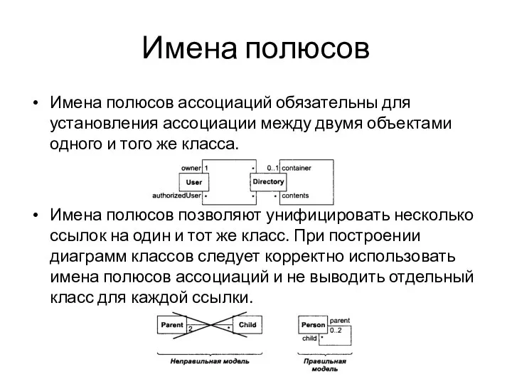 Имена полюсов Имена полюсов ассоциаций обязательны для установления ассоциации между двумя объектами