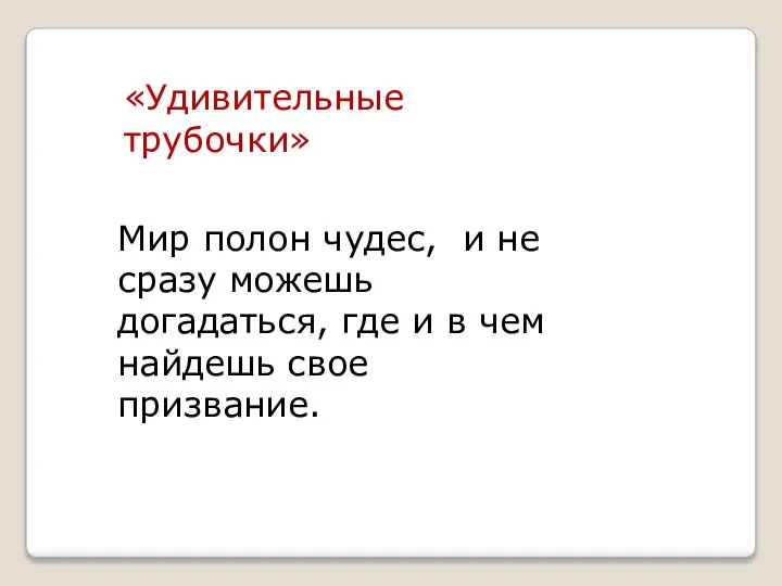 «Удивительные трубочки» Мир полон чудес, и не сразу можешь догадаться, где и