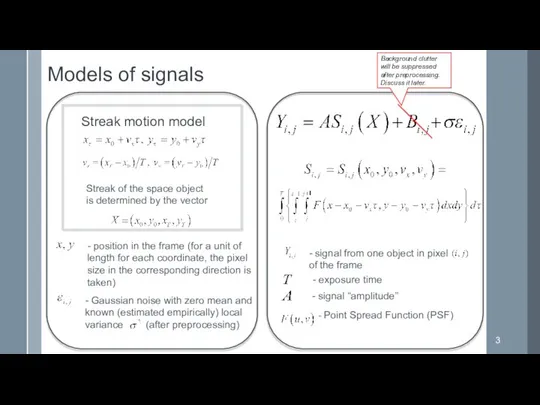 Models of signals Streak of the space object is determined by the