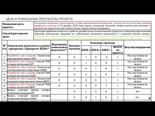 ЦЕЛЬ И УНИКАЛЬНЫЕ РЕЗУЛЬТАТЫ ПРОЕКТА