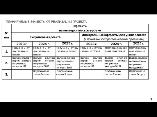 ПЛАНИРУЕМЫЕ ЭФФЕКТЫ ОТ РЕАЛИЗАЦИИ ПРОЕКТА