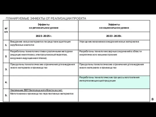 ПЛАНИРУЕМЫЕ ЭФФЕКТЫ ОТ РЕАЛИЗАЦИИ ПРОЕКТА