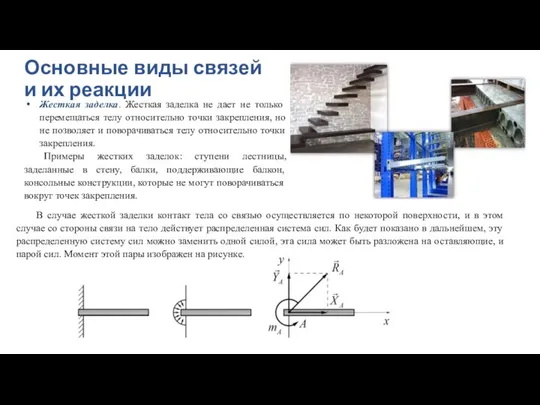 Основные виды связей и их реакции Жесткая заделка. Жесткая заделка не дает