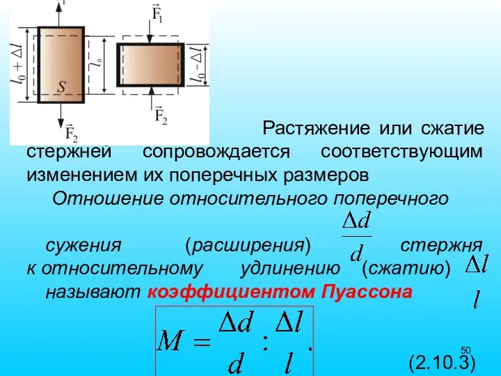 Растяжение или сжатие стержней сопровождается соответствующим изменением их поперечных размеров Отношение относительного