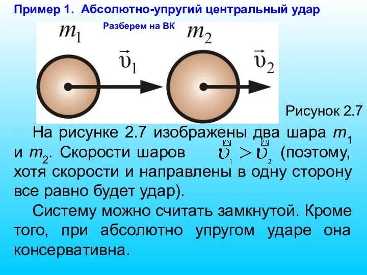 Рисунок 2.7 На рисунке 2.7 изображены два шара m1 и m2. Скорости