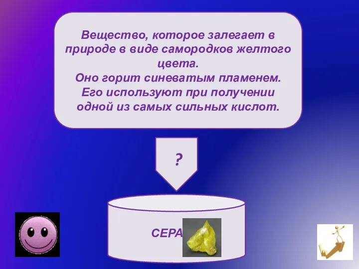 Вещество, которое залегает в природе в виде самородков желтого цвета. Оно горит