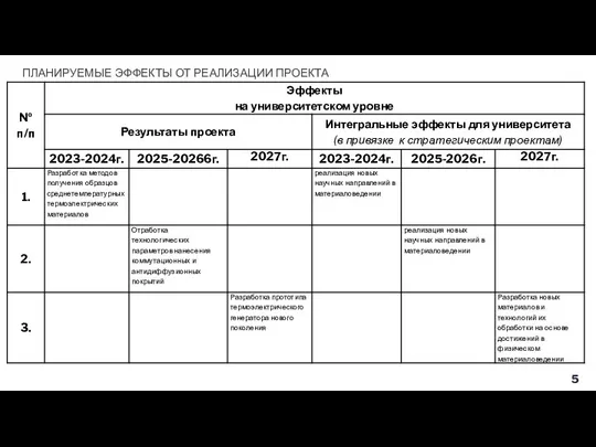 ПЛАНИРУЕМЫЕ ЭФФЕКТЫ ОТ РЕАЛИЗАЦИИ ПРОЕКТА