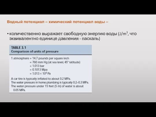 Водный потенциал – химический потенциал воды – количественно выражает свободную энергию воды