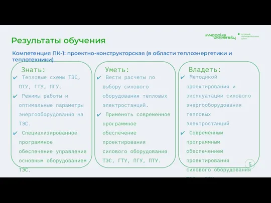 Результаты обучения Уметь: Вести расчеты по выбору силового оборудования тепловых электростанций. Применять