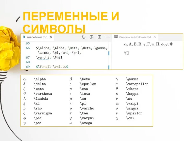 ПЕРЕМЕННЫЕ И СИМВОЛЫ