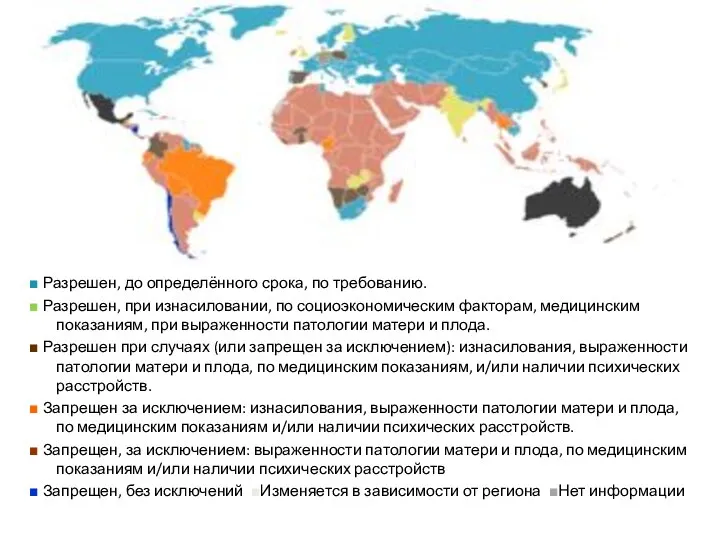 ■ Разрешен, до определённого срока, по требованию. ■ Разрешен, при изнасиловании, по