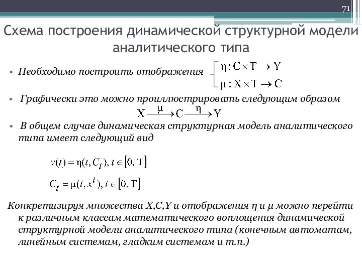 Схема построения динамической структурной модели аналитического типа Необходимо построить отображения Графически это