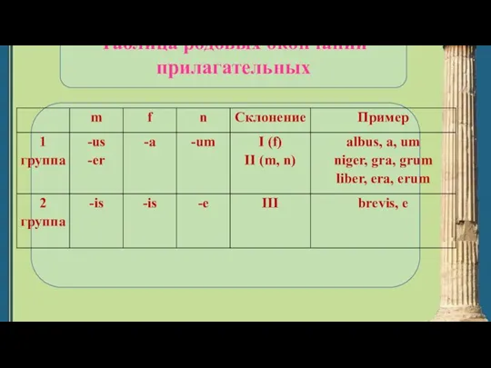 Таблица родовых окончаний прилагательных