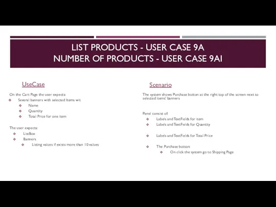 LIST PRODUCTS - USER CASE 9A NUMBER OF PRODUCTS - USER CASE