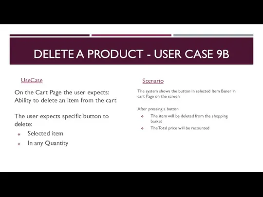 DELETE A PRODUCT - USER CASE 9B UseCase On the Cart Page