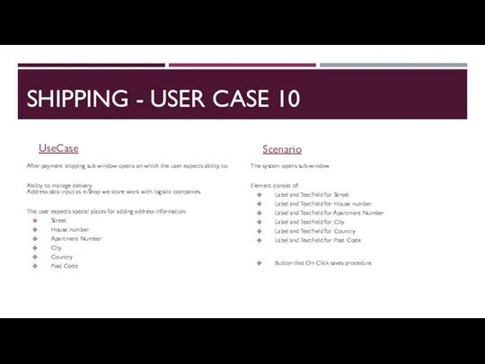 SHIPPING - USER CASE 10 UseCase After payment shipping sub window opens