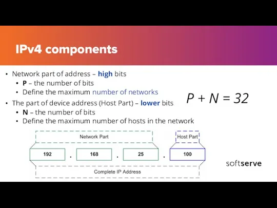 IPv4 components Network part of address – high bits P – the