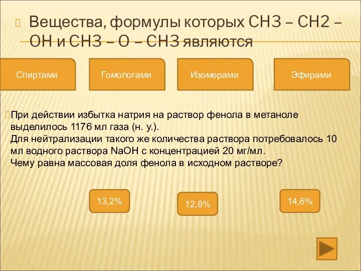 Вещества, формулы которых CH3 – CH2 – OH и CH3 – O