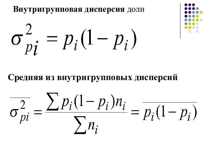 Внутригрупповая дисперсия доли Средняя из внутригрупповых дисперсий