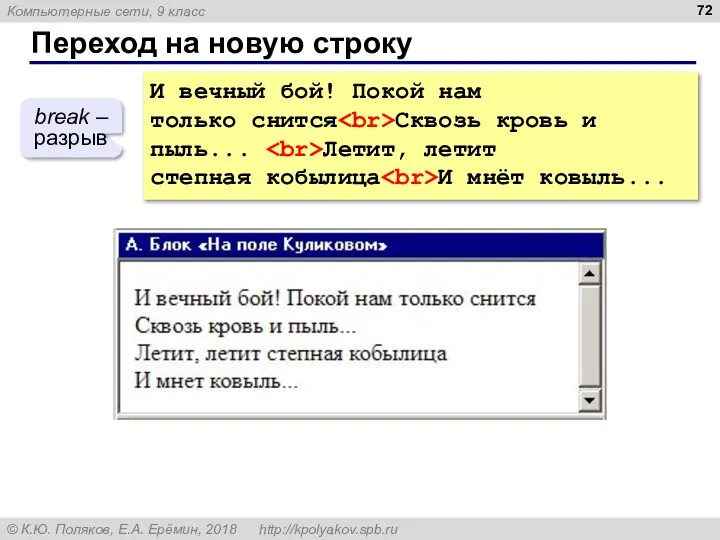 Переход на новую строку И вечный бой! Покой нам только снится Сквозь