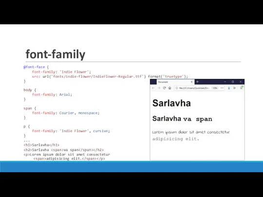 font-family @font-face { font-family: 'Indie Flower'; src: url('fonts/indie-flower/IndieFlower-Regular.ttf') format('truetype'); } body {