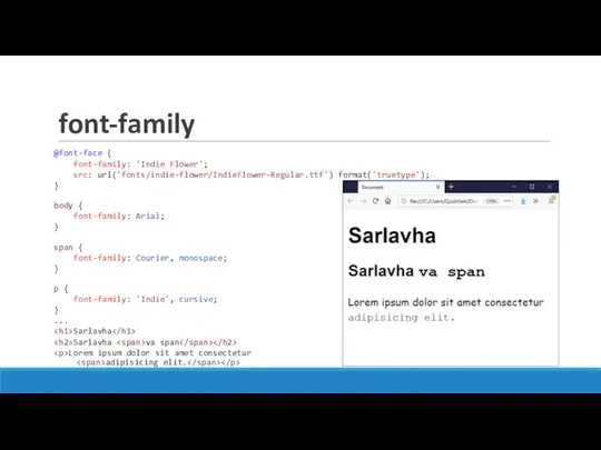font-family @font-face { font-family: 'Indie Flower'; src: url('fonts/indie-flower/IndieFlower-Regular.ttf') format('truetype'); } body {