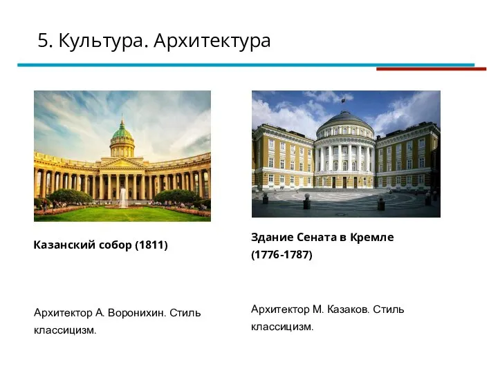 Архитектор М. Казаков. Стиль классицизм. Здание Сената в Кремле (1776-1787) Архитектор А.