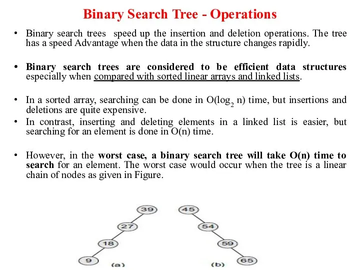 Binary Search Tree - Operations Binary search trees speed up the insertion