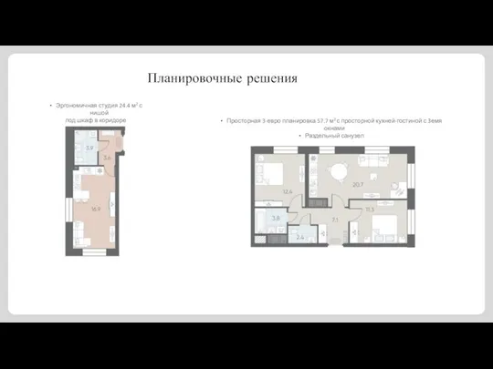 Планировочные решения Эргономичная студия 24.4 м2 с нишой под шкаф в коридоре