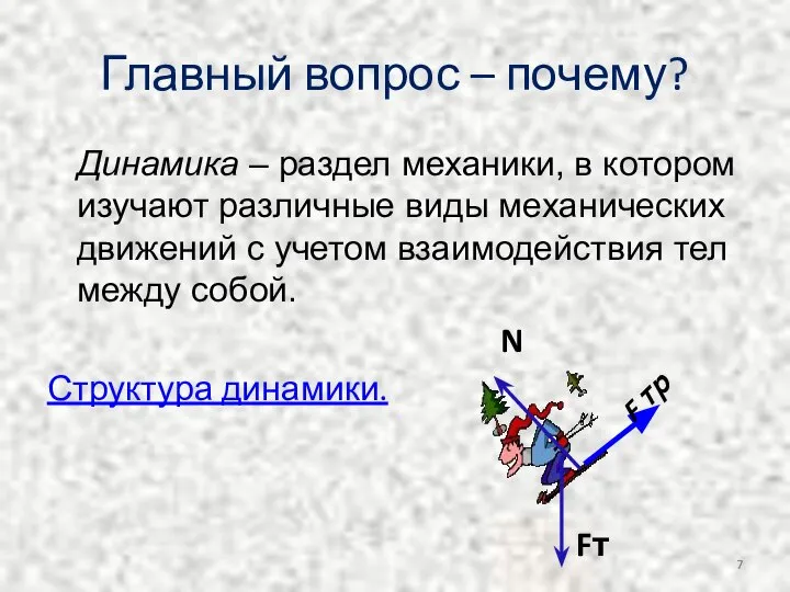 Главный вопрос – почему? Динамика – раздел механики, в котором изучают различные