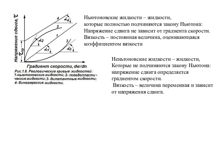 Ньютоновские жидкости – жидкости, которые полностью подчиняются закону Ньютона: Напряжение сдвига не