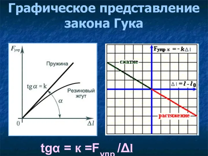 Графическое представление закона Гука tgα = к =Fупр /Δl