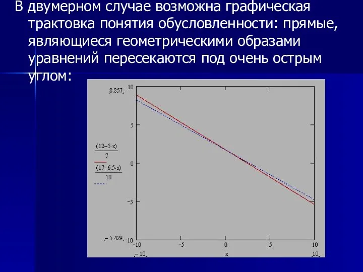 В двумерном случае возможна графическая трактовка понятия обусловленности: прямые, являющиеся геометрическими образами