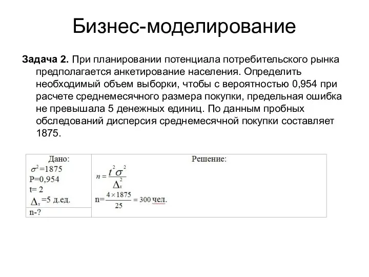 Бизнес-моделирование Задача 2. При планировании потенциала потребительского рынка предполагается анкетирование населения. Определить