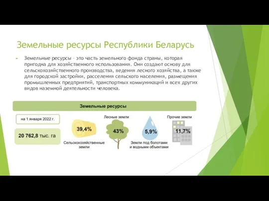 Земельные ресурсы Республики Беларусь Земельные ресурсы – это часть земельного фонда страны,