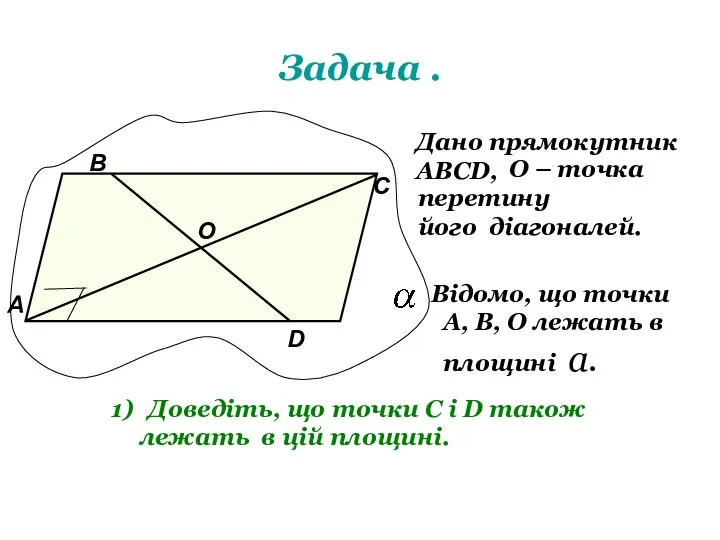 Задача . Дано прямокутник АВСD, О – точка перетину його діагоналей. Відомо,