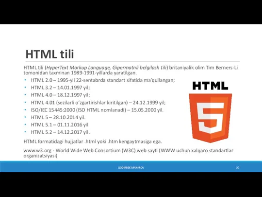 HTML tili HTML tili (HyperText Markup Language, Gipermatnli belgilash tili) britaniyalik olim