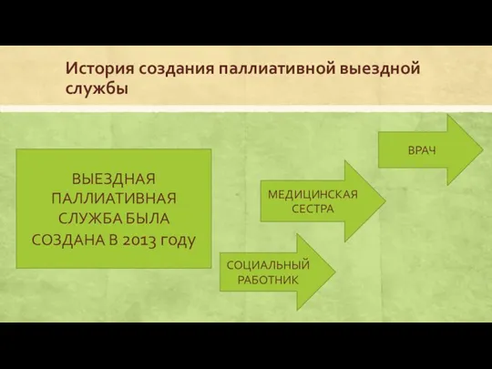 История создания паллиативной выездной службы ВЫЕЗДНАЯ ПАЛЛИАТИВНАЯ СЛУЖБА БЫЛА СОЗДАНА В 2013