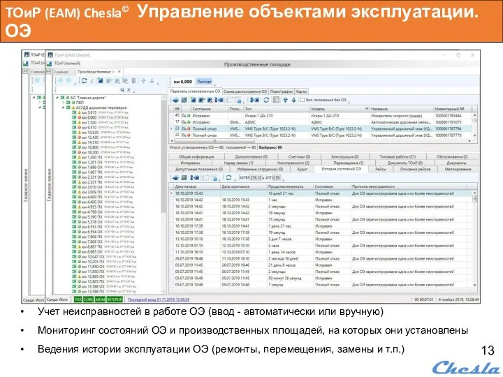 ТОиР (EAM) Chesla© Управление объектами эксплуатации. ОЭ Учет неисправностей в работе ОЭ