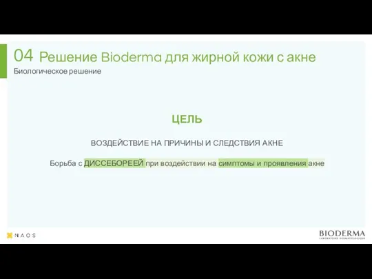 04 ЦЕЛЬ ВОЗДЕЙСТВИЕ НА ПРИЧИНЫ И СЛЕДСТВИЯ АКНЕ Борьба с ДИССЕБОРЕЕЙ при