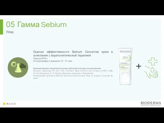 Гамма Sebium Уход 05 Оценка эффективности Sebium Сенситив крем в сочетании с