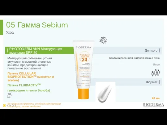 Гамма Sebium Уход 05 PHOTODERM AKN Матирующая эмульсия SPF 30 Для кого